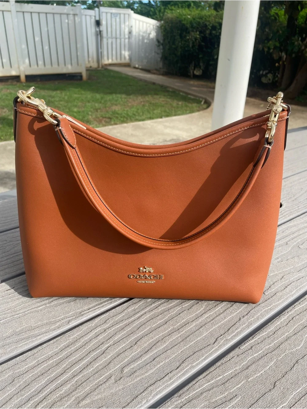 Coach Laurel Tan Leather Shoulder Bag with Gold Hardware